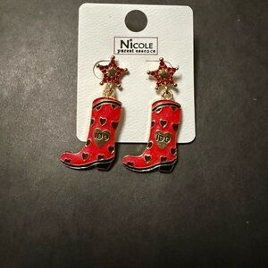 Nicole Red Cowboy Boot and Star Dangle Earrings